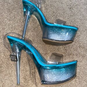Clear and Aqua Blue Platform Heels